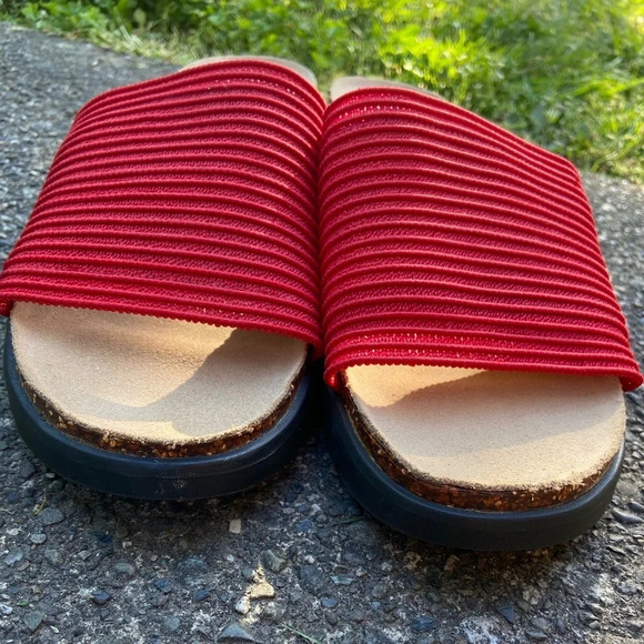 Jasmin red woven slip on summer sandal wedge slides Sz 10 - Picture 6 of 10